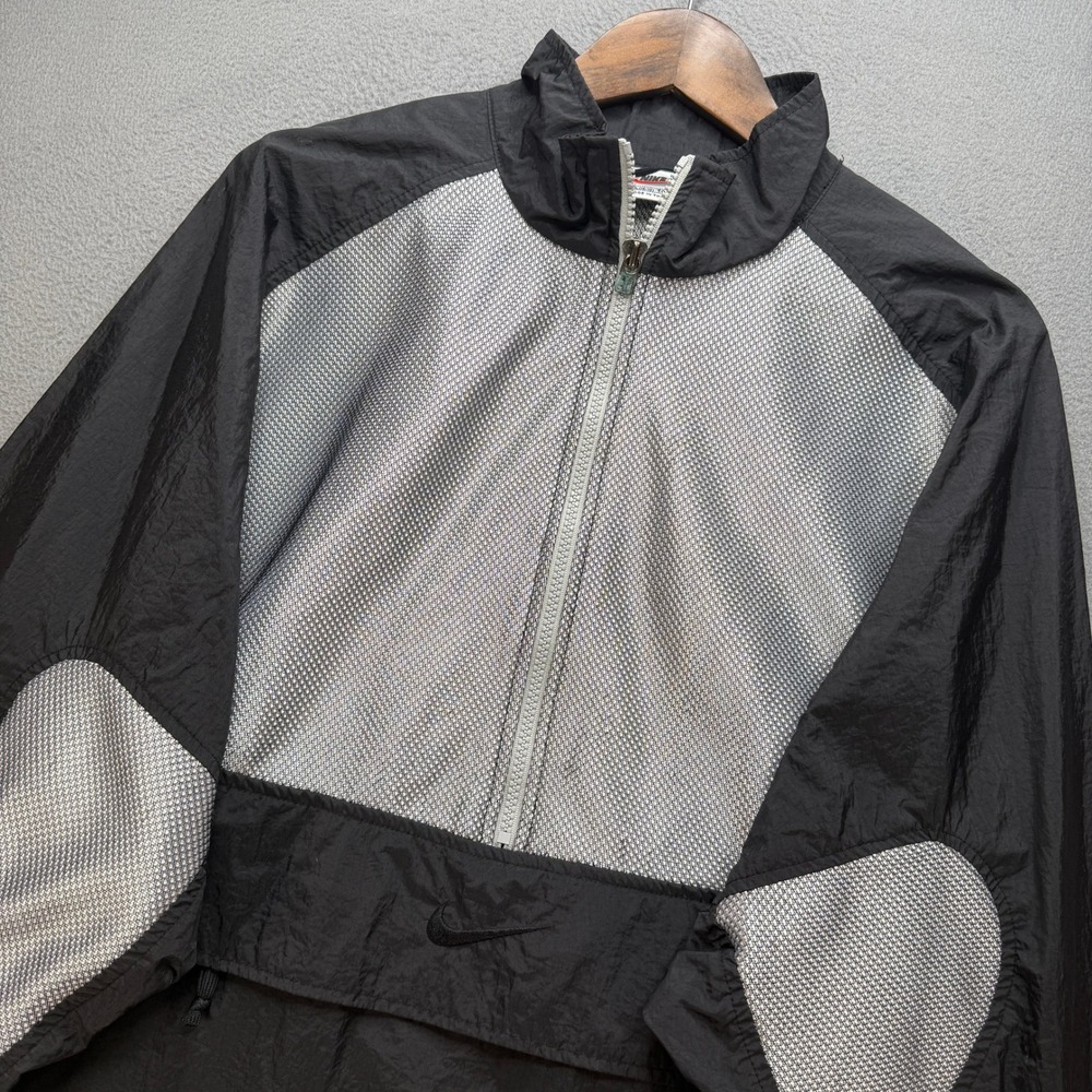 Vintage Nike Anorak Windbreaker Jacket Mens XL Black/Silver Nylon Pullover 90s
